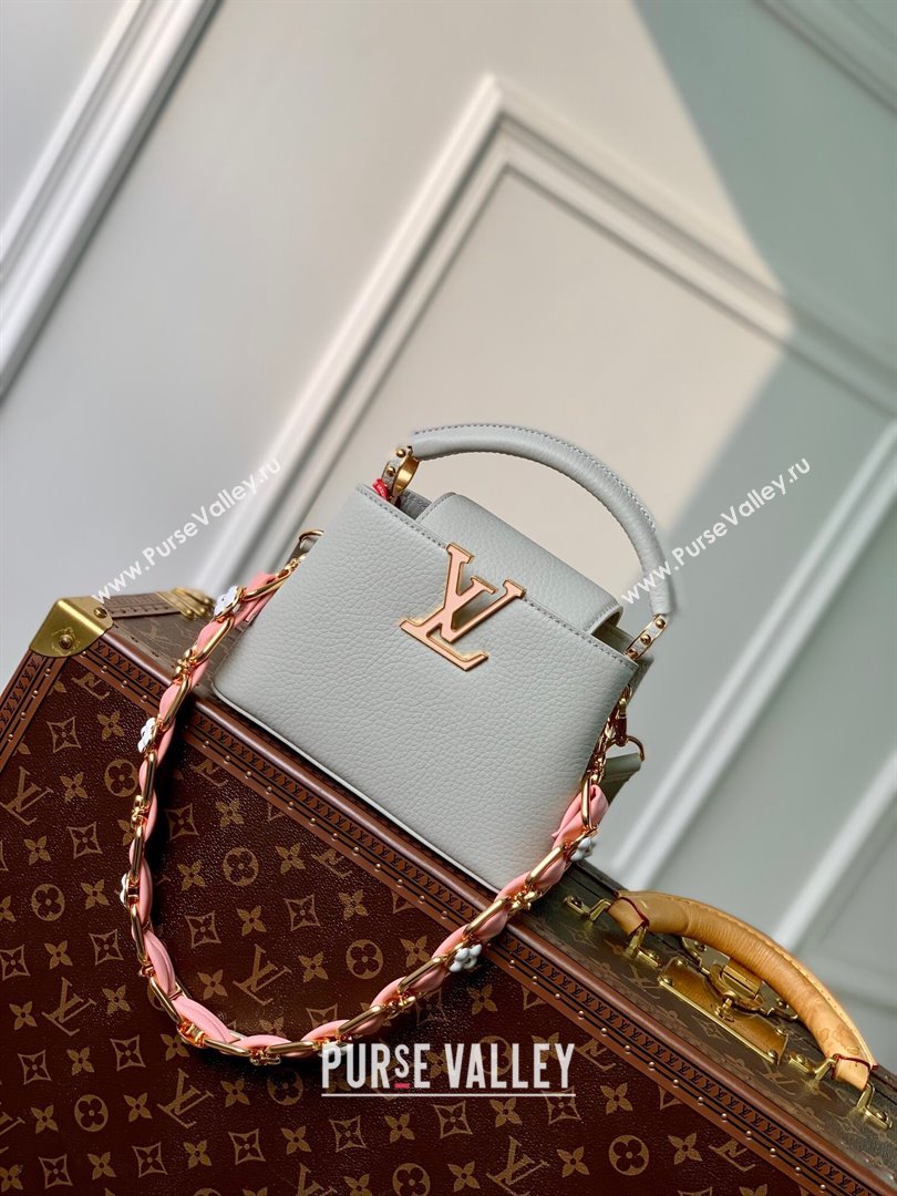 Louis Vuitton Capucines Mini Bag in Taurillon Leather M23363 Ice Grey 2024 (K-24030407)