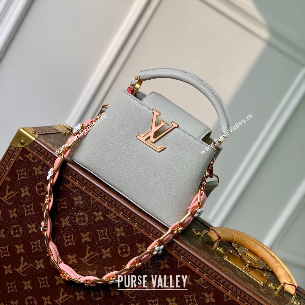 Louis Vuitton Capucines Mini Bag in Taurillon Leather M23363 Ice Grey 2024 (K-24030407)