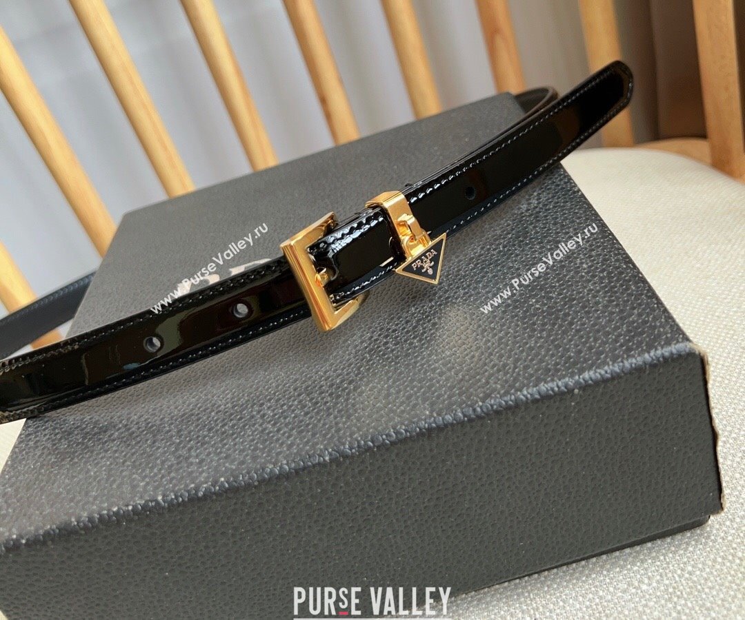 Prada Belt 1.5cm in Patent Calfskin Black/Gold 2024 (YANG-24061913)