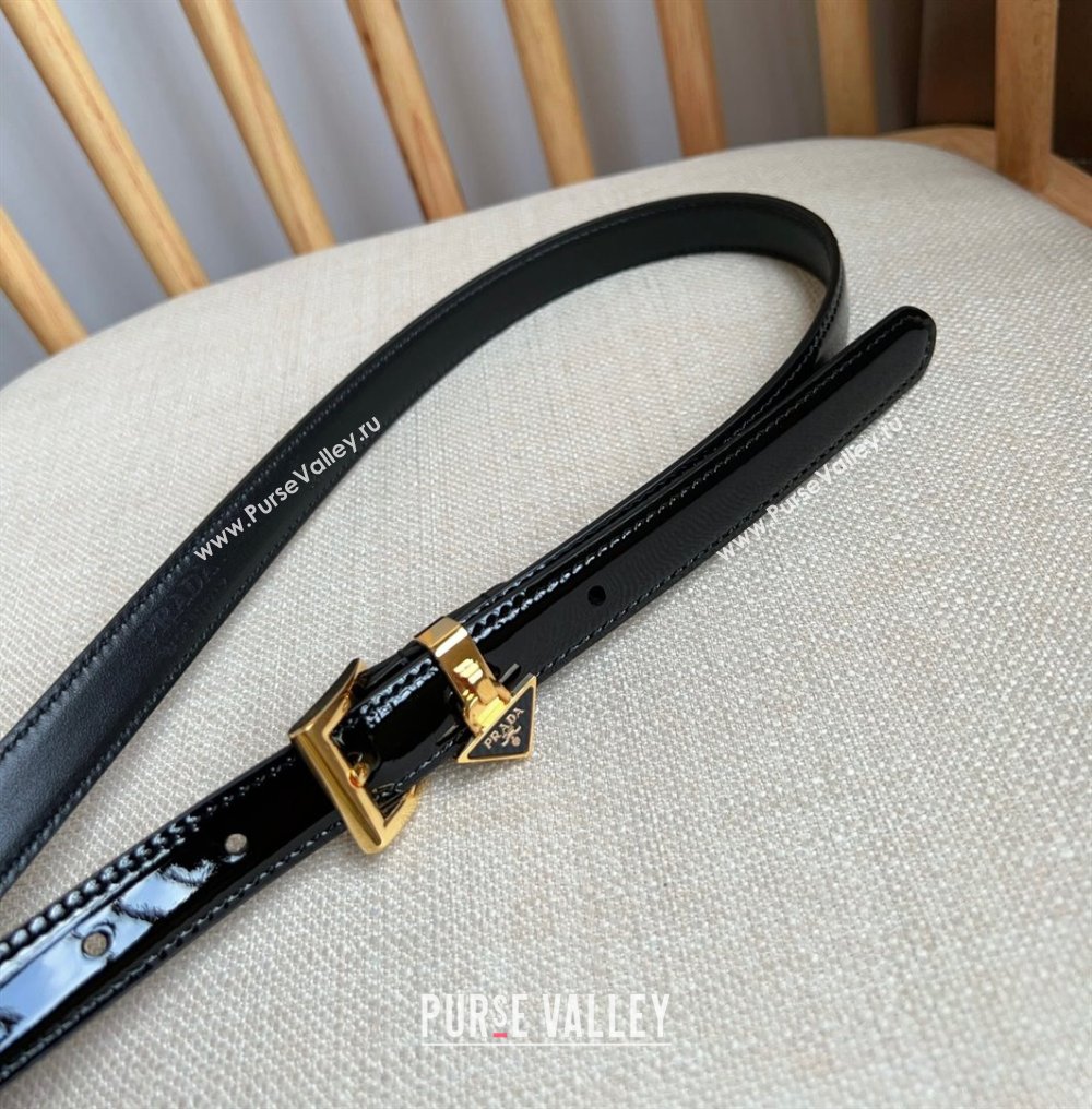 Prada Belt 1.5cm in Patent Calfskin Black/Gold 2024 (YANG-24061913)