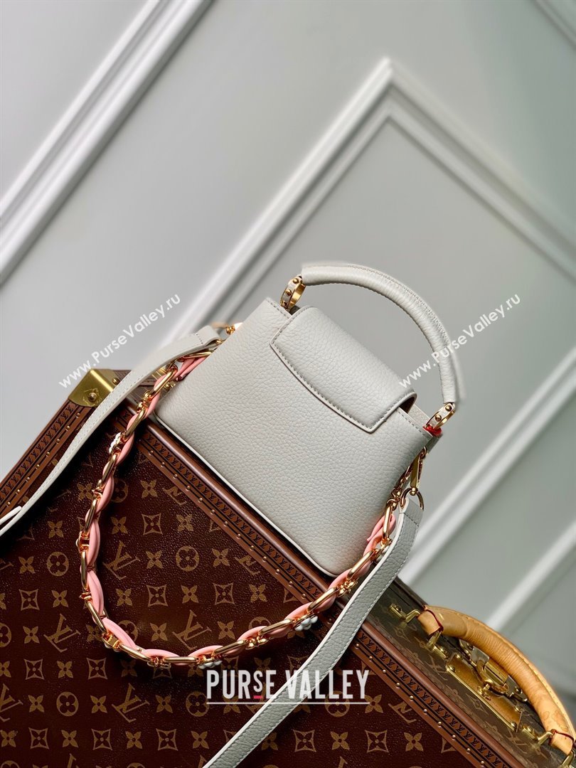 Louis Vuitton Capucines Mini Bag in Taurillon Leather M23363 Ice Grey 2024 (K-24030407)