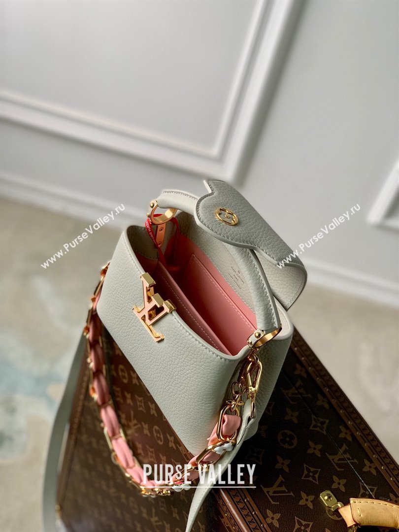 Louis Vuitton Capucines Mini Bag in Taurillon Leather M23363 Ice Grey 2024 (K-24030407)