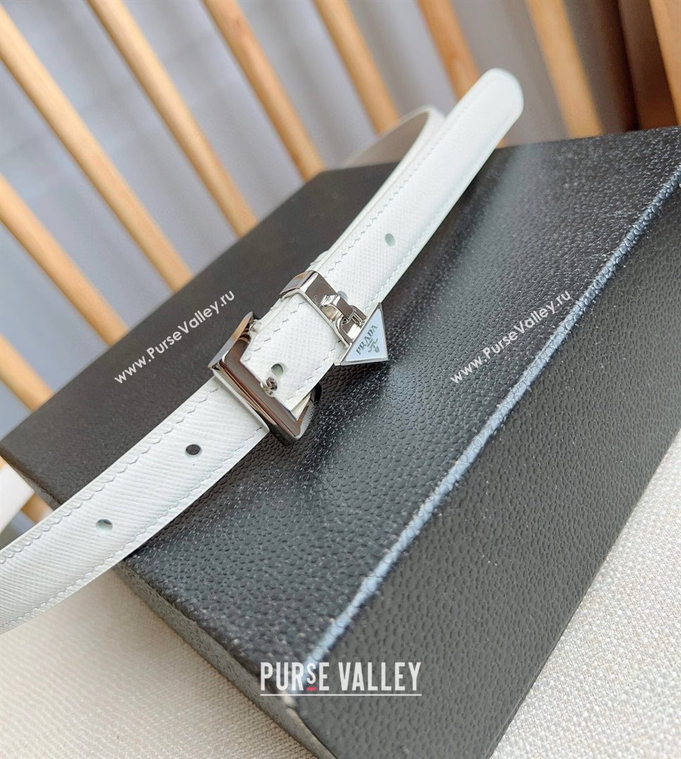 Prada Saffiano Leather Belt 1.5cm White/Silver 2024 (YANG-24061915)