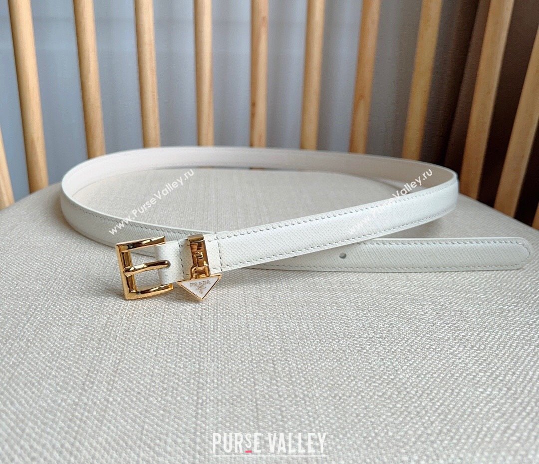 Prada Saffiano Leather Belt 1.5cm White/Gold 2024 (YANG-24061916)