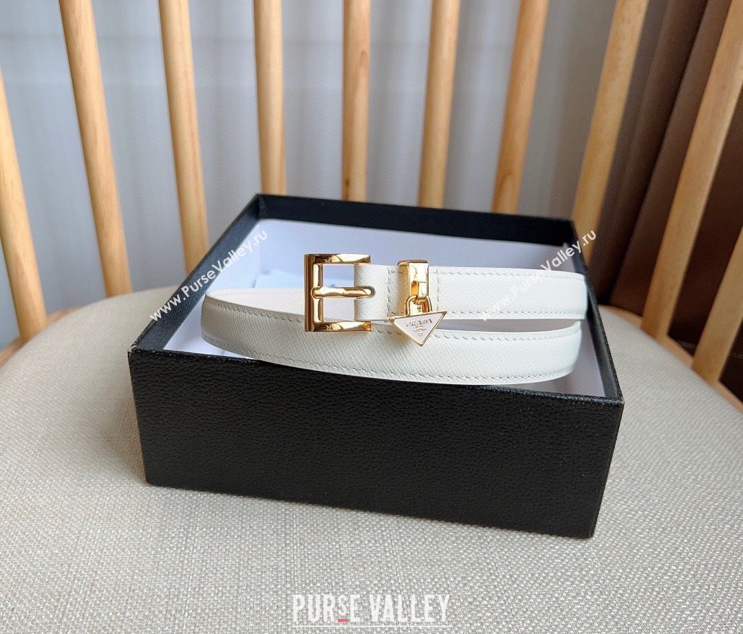 Prada Saffiano Leather Belt 1.5cm White/Gold 2024 (YANG-24061916)