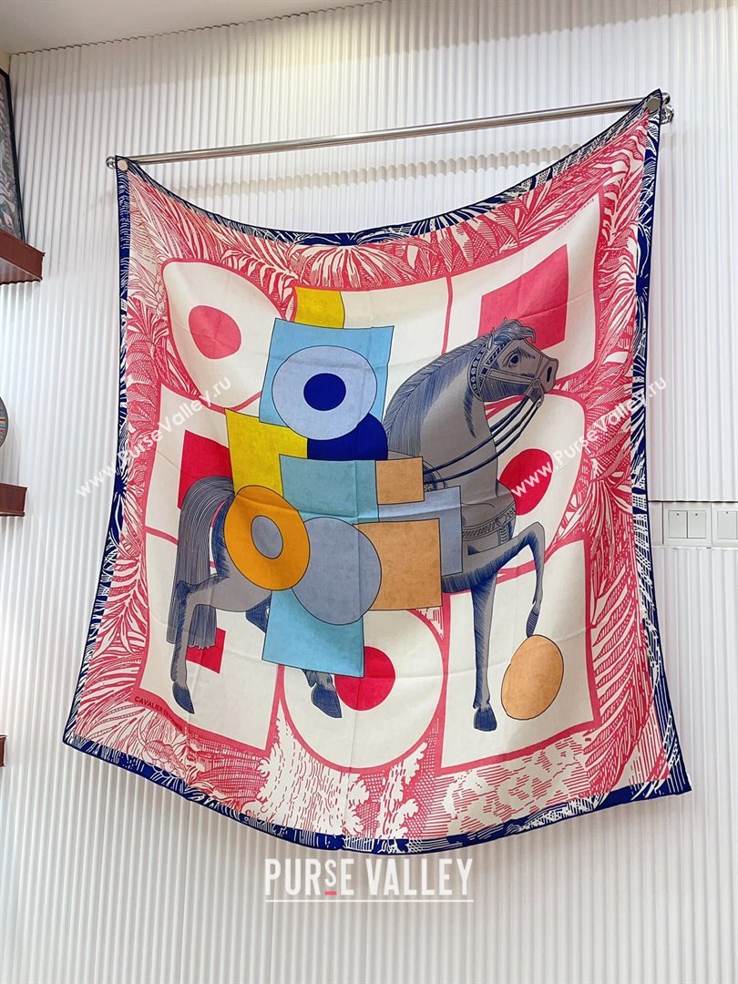 Hermes Cashmere Silk Sqaure Shawl Scarf 140cm H8622 Blue/Pink 2024 (A-24080622)