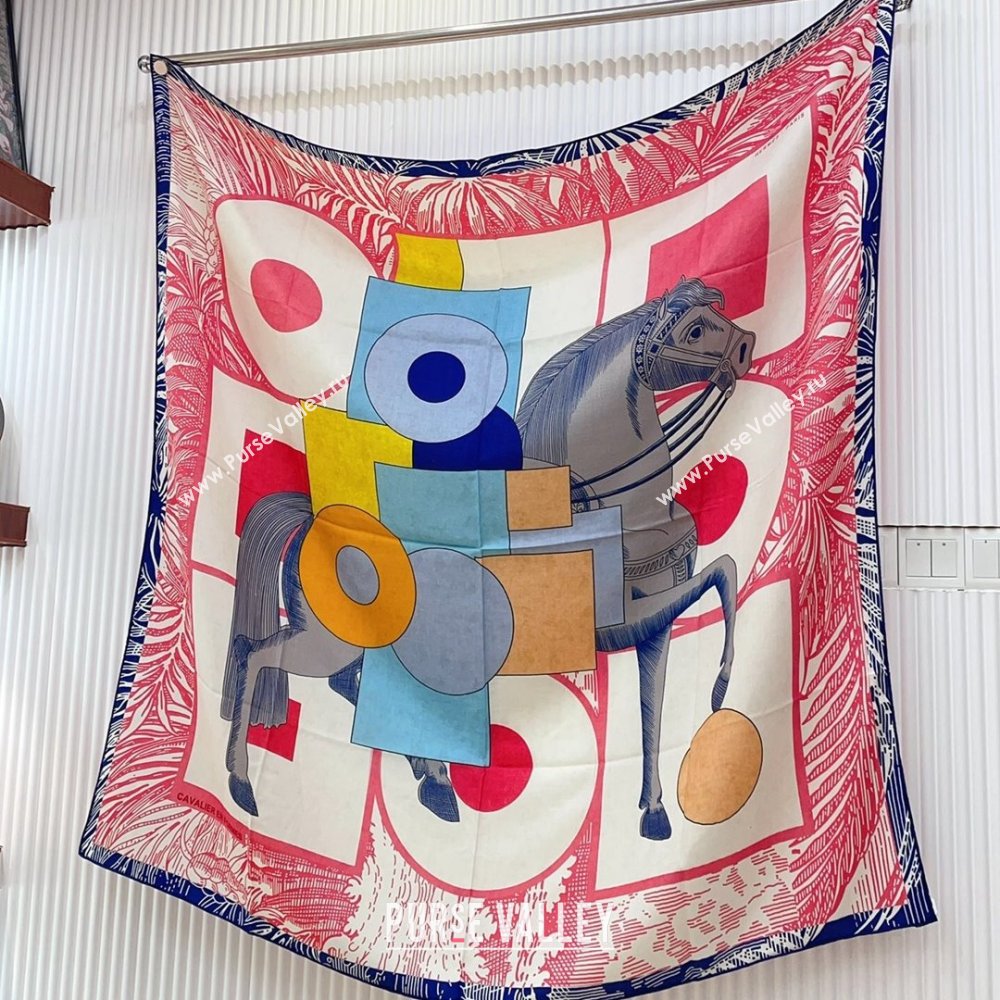 Hermes Cashmere Silk Sqaure Shawl Scarf 140cm H8622 Blue/Pink 2024 (A-24080622)