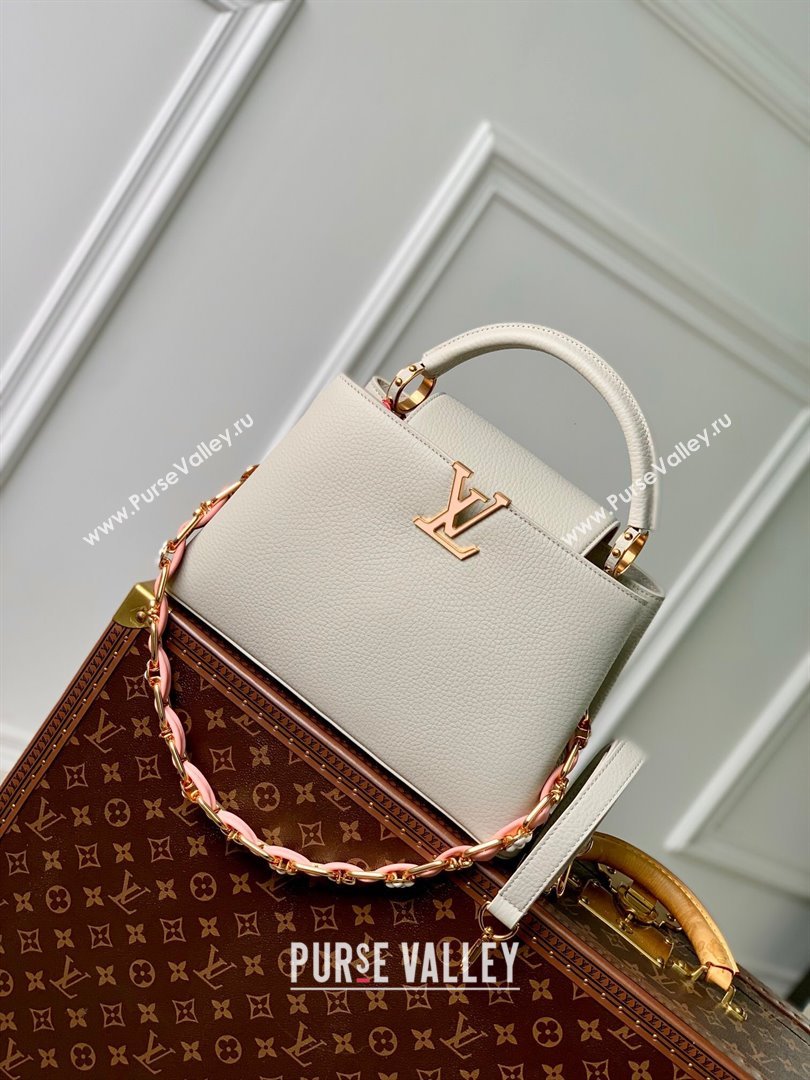 Louis Vuitton Capucines MM Bag in Taurillon Leather M23199 Ice Grey 2024 (K-24030409)