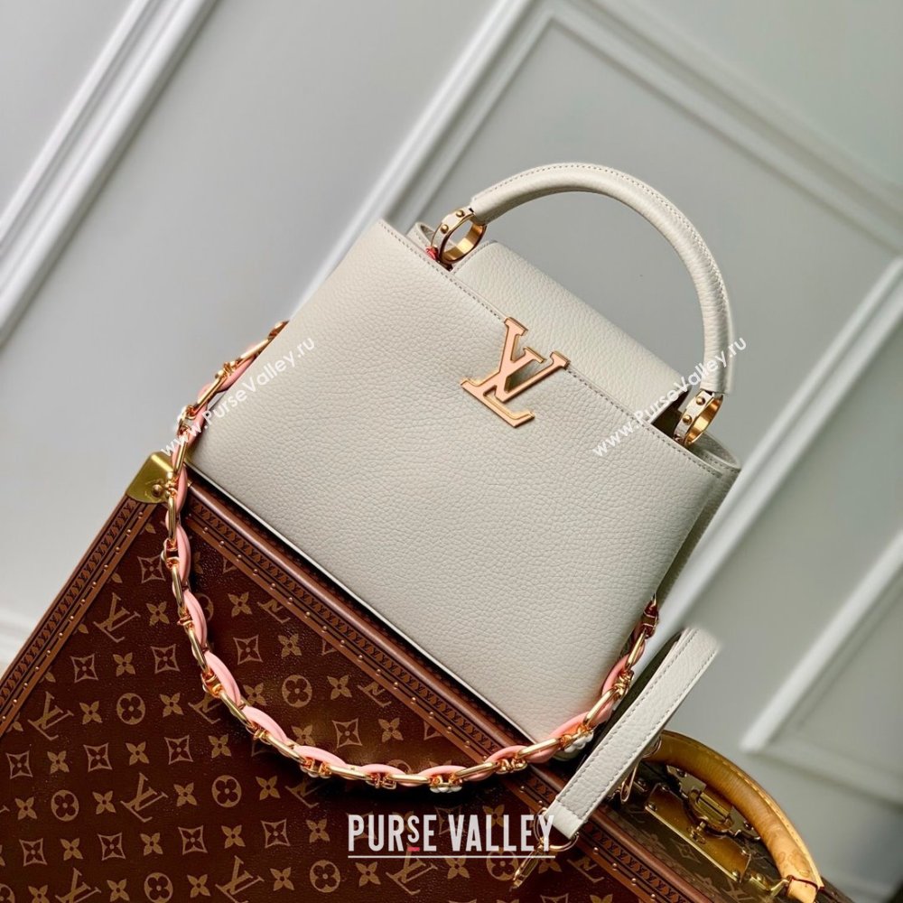 Louis Vuitton Capucines MM Bag in Taurillon Leather M23199 Ice Grey 2024 (K-24030409)
