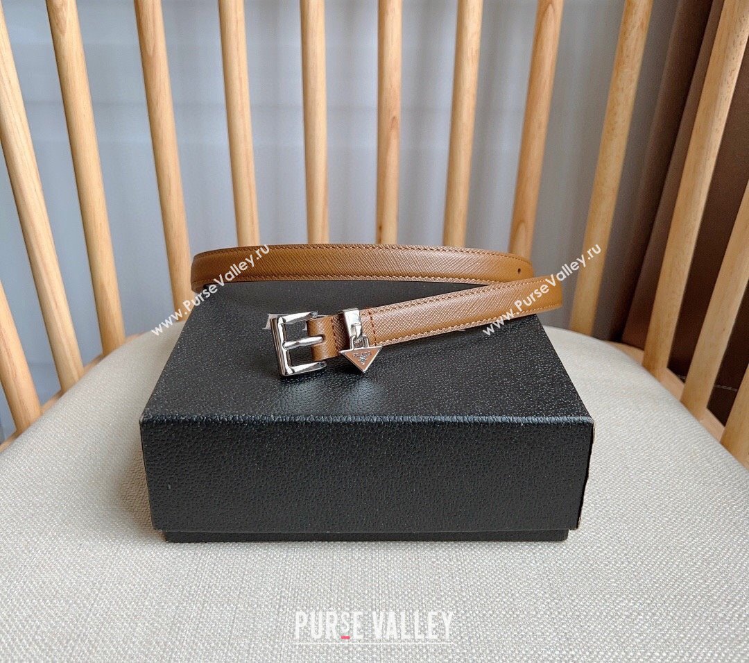 Prada Saffiano Leather Belt 1.5cm Brown/Silver 2024 (YANG-24061917)