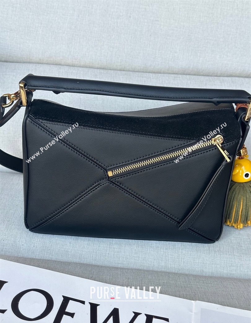 Loewe Small Puzzle bag in classic calfskin and suede Black 2025 (No Charm) (YS-250925005)