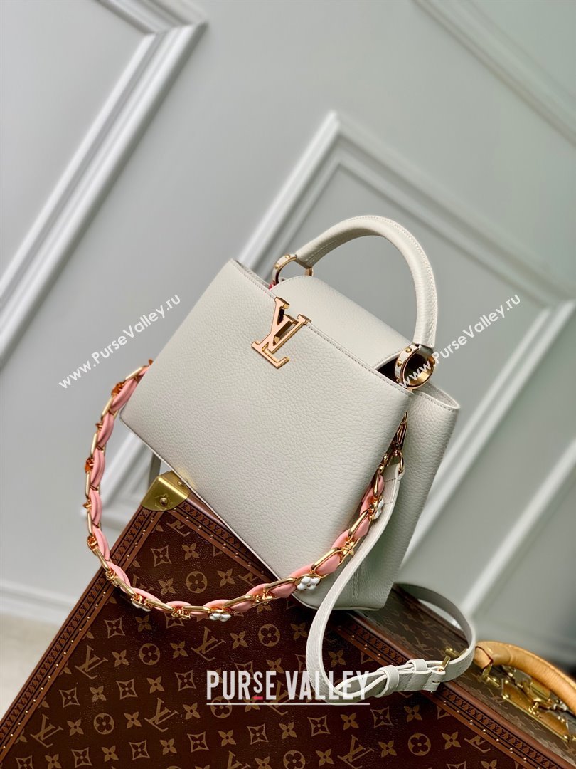Louis Vuitton Capucines MM Bag in Taurillon Leather M23199 Ice Grey 2024 (K-24030409)
