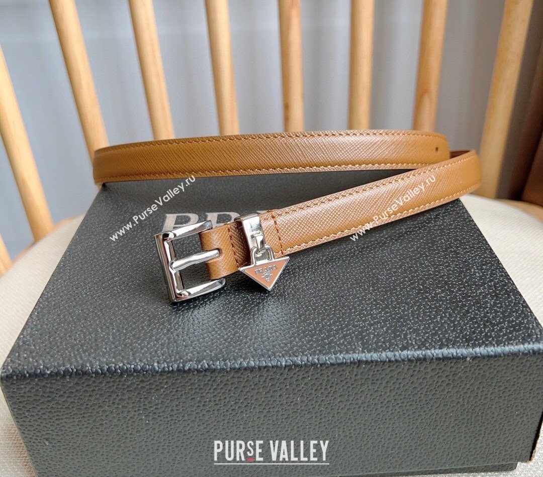 Prada Saffiano Leather Belt 1.5cm Brown/Silver 2024 (YANG-24061917)