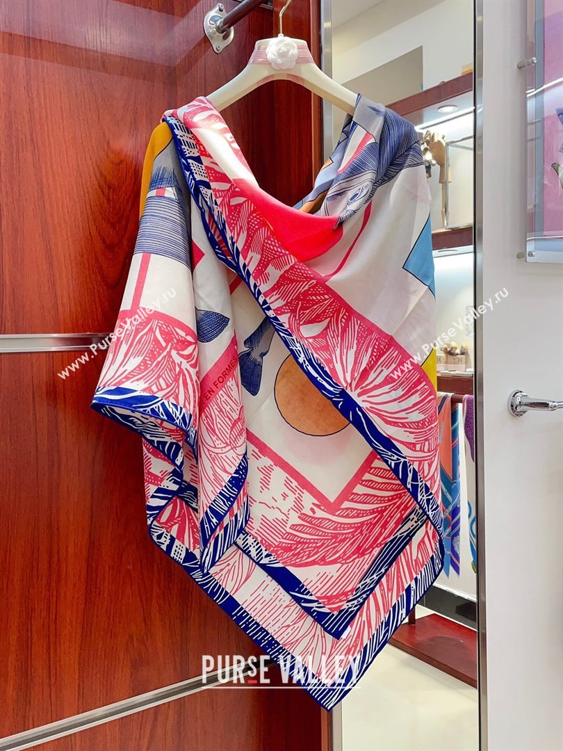 Hermes Cashmere Silk Sqaure Shawl Scarf 140cm H8622 Blue/Pink 2024 (A-24080622)