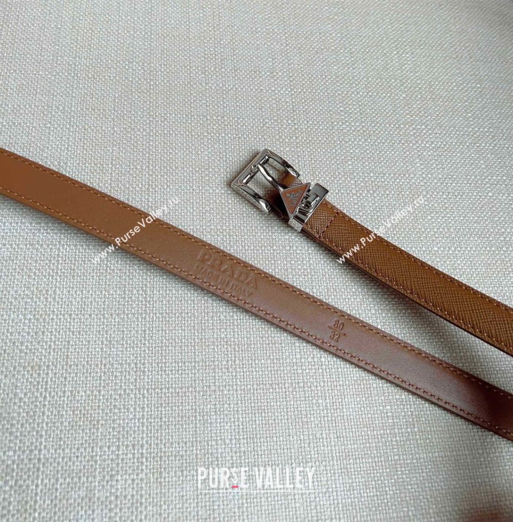 Prada Saffiano Leather Belt 1.5cm Brown/Silver 2024 (YANG-24061917)