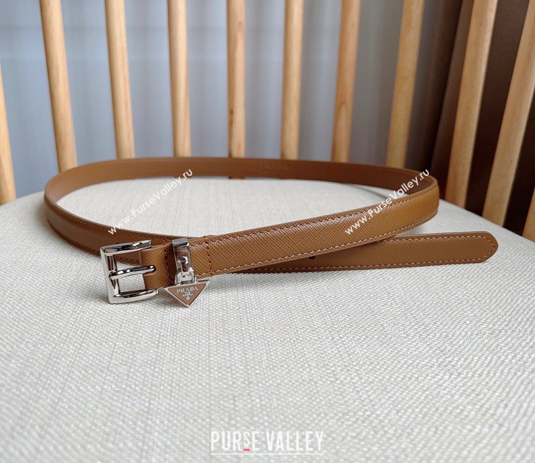 Prada Saffiano Leather Belt 1.5cm Brown/Silver 2024 (YANG-24061917)