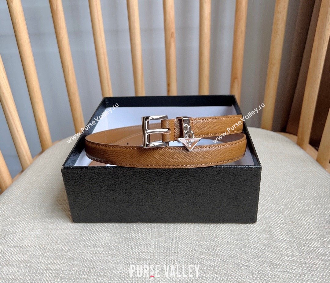 Prada Saffiano Leather Belt 1.5cm Brown/Silver 2024 (YANG-24061917)