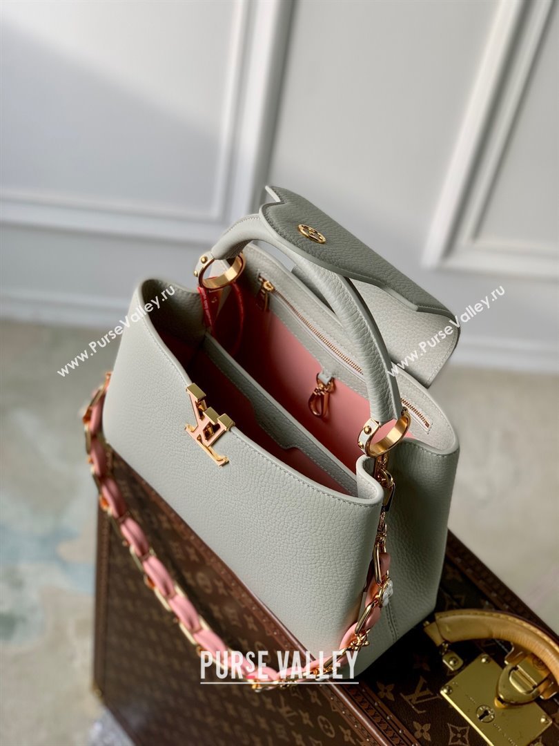 Louis Vuitton Capucines MM Bag in Taurillon Leather M23199 Ice Grey 2024 (K-24030409)