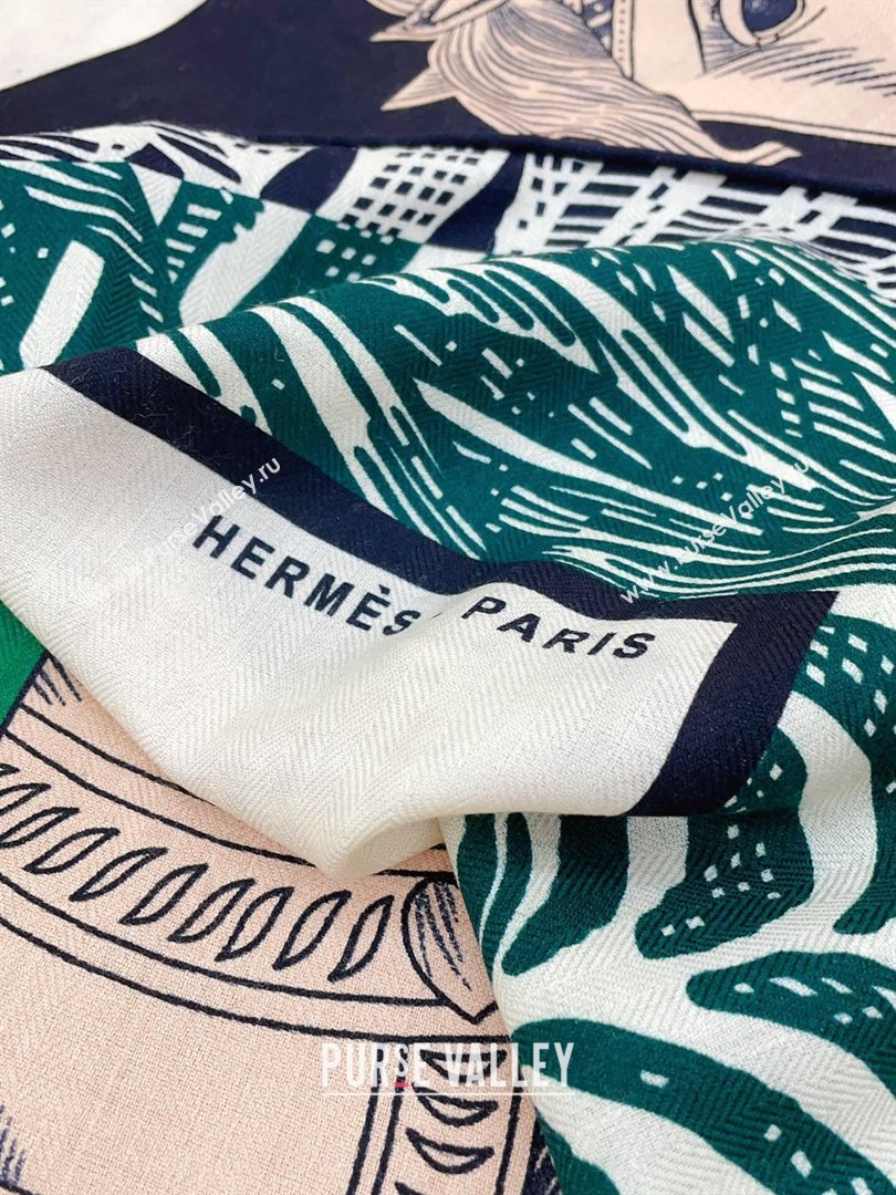 Hermes Cashmere Silk Sqaure Shawl Scarf 140cm H8623 Black/Green 2024 (A-24080623)