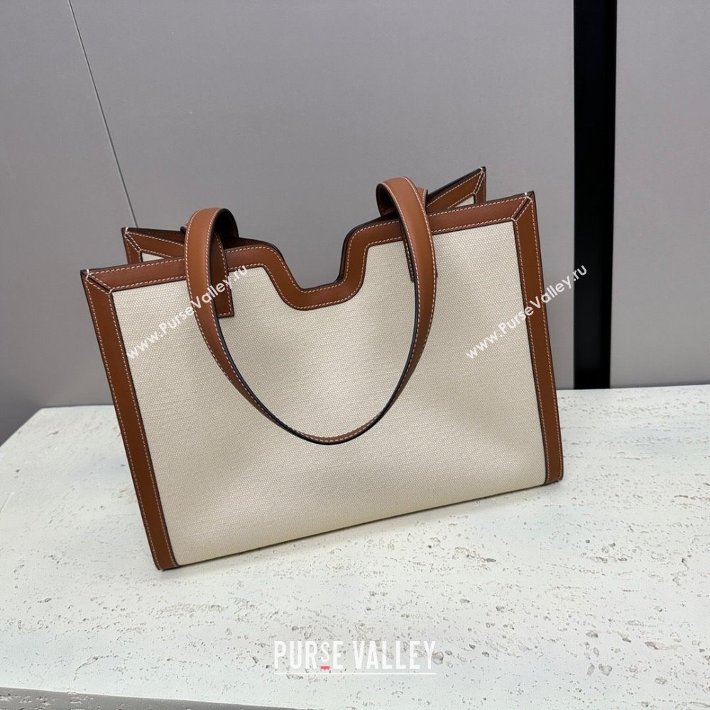 Celine Cabas 16 Tote Bag in White Canvas Brown 2023 112583 (HF-23112102)