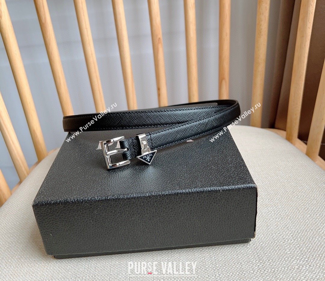 Prada Saffiano Leather Belt 1.5cm Black/Silver 2024 (YANG-24061919)