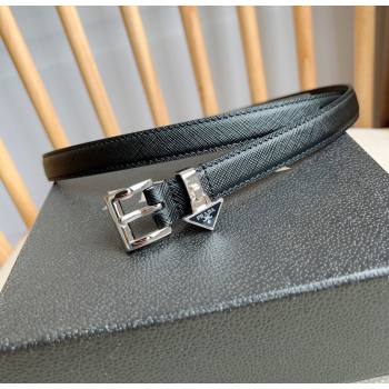 Prada Saffiano Leather Belt 1.5cm Black/Silver 2024 (YANG-24061919)