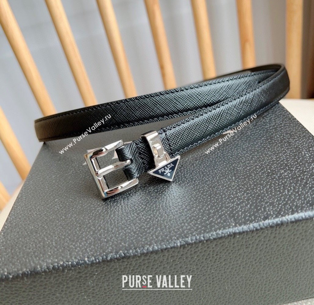 Prada Saffiano Leather Belt 1.5cm Black/Silver 2024 (YANG-24061919)