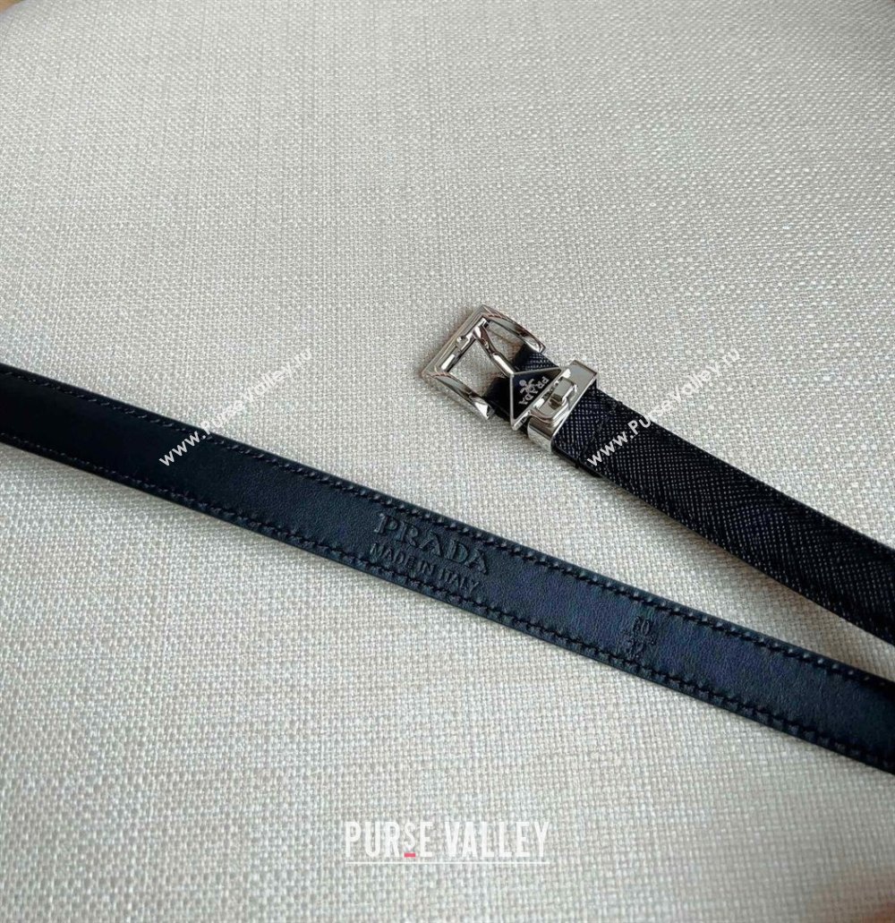 Prada Saffiano Leather Belt 1.5cm Black/Silver 2024 (YANG-24061919)