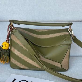 Loewe Small Puzzle bag in classic calfskin and suede Olive Green/Gold 2025 (No Charm) (YS-250925006)