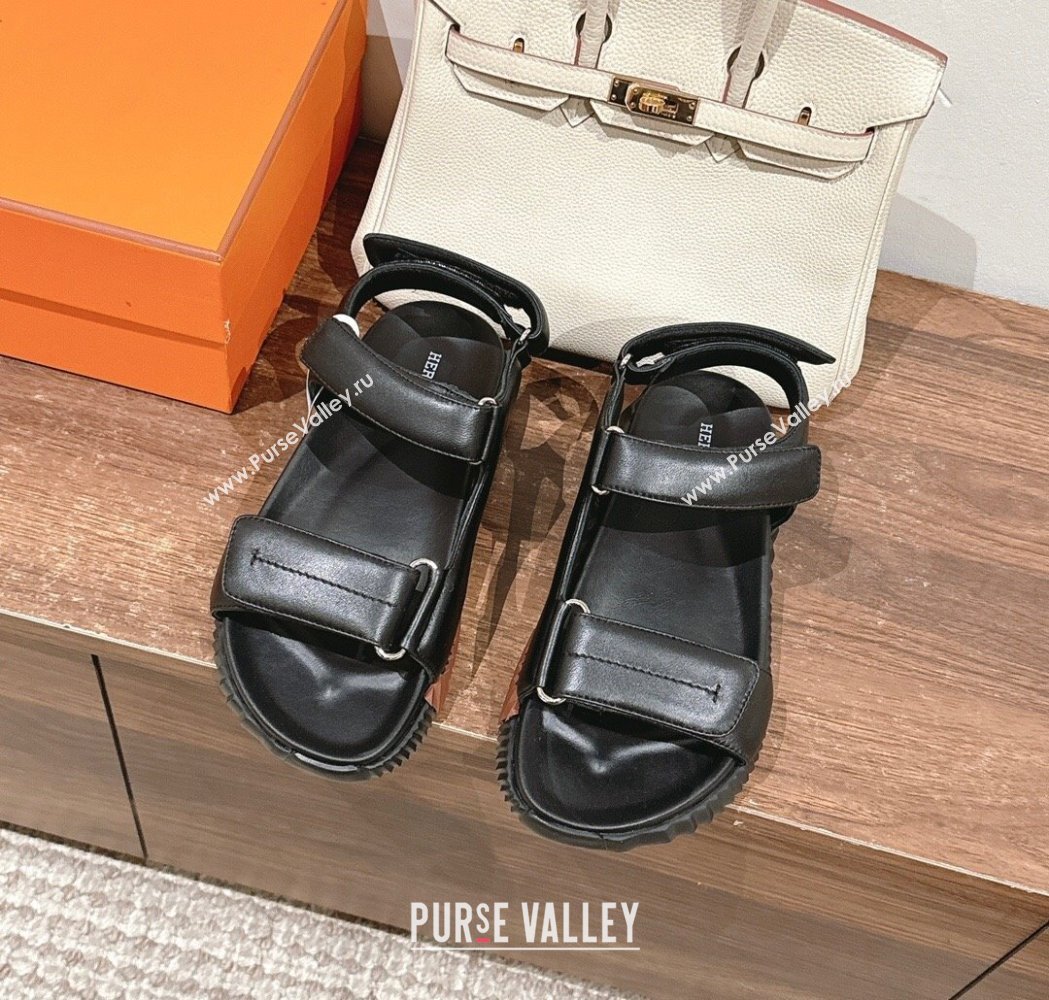 Hermes Junior Strap Flat Sandals in Calfskin Black 2025 (MD-250227095)