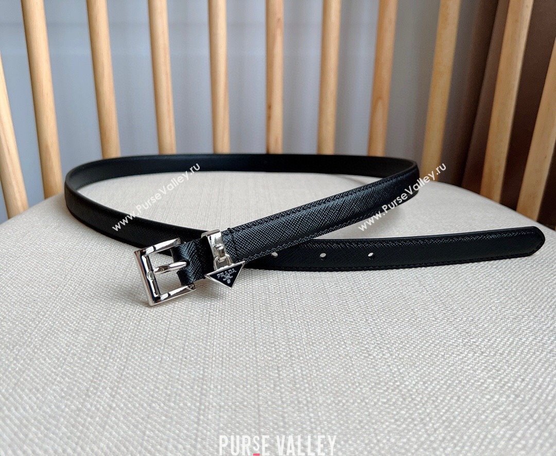 Prada Saffiano Leather Belt 1.5cm Black/Silver 2024 (YANG-24061919)