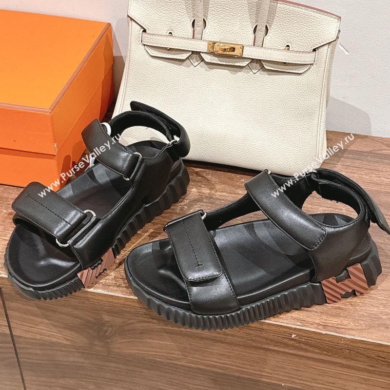 Hermes Junior Strap Flat Sandals in Calfskin Black 2025 (MD-250227095)