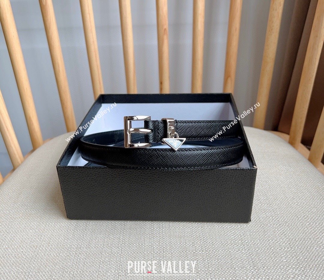 Prada Saffiano Leather Belt 1.5cm Black/Silver 2024 (YANG-24061919)