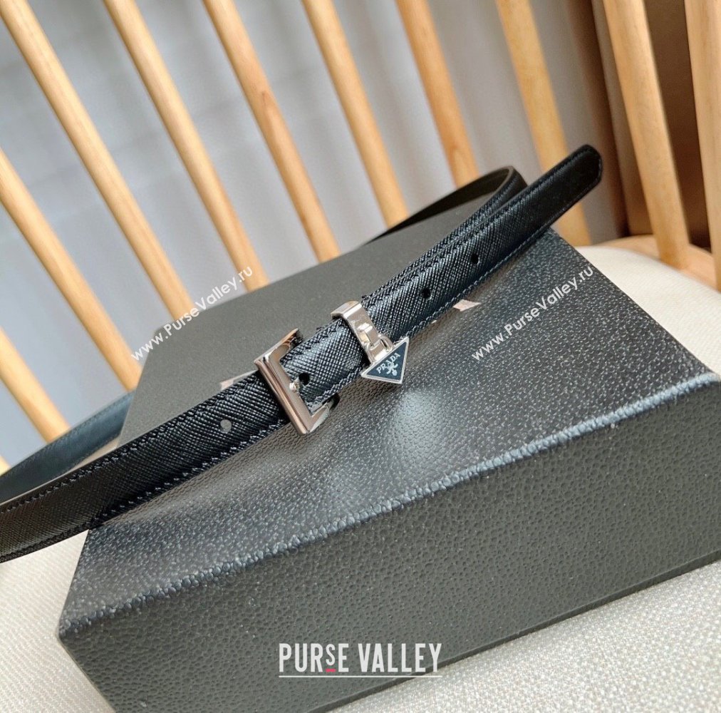 Prada Saffiano Leather Belt 1.5cm Black/Silver 2024 (YANG-24061919)