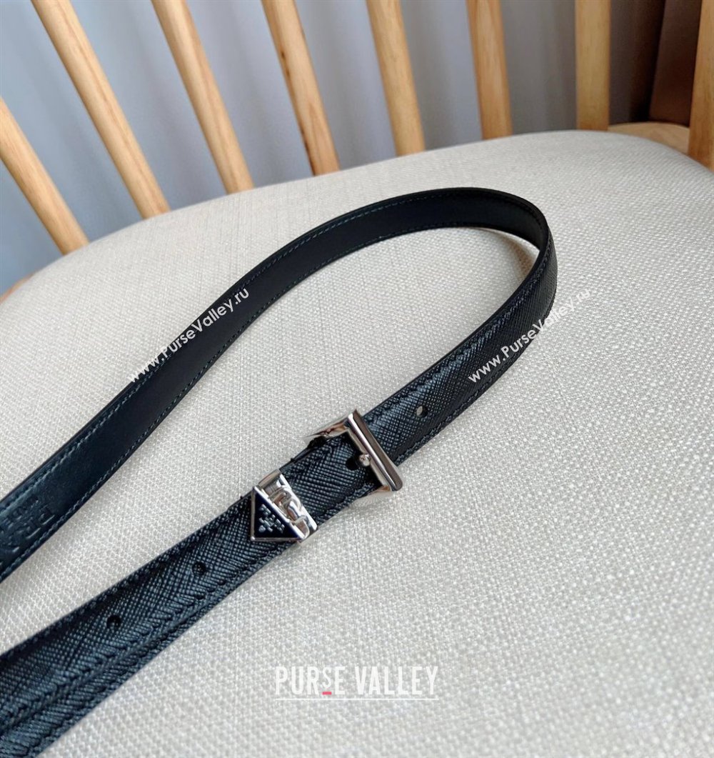 Prada Saffiano Leather Belt 1.5cm Black/Silver 2024 (YANG-24061919)