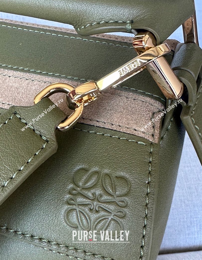 Loewe Small Puzzle bag in classic calfskin and suede Olive Green/Gold 2025 (No Charm) (YS-250925006)