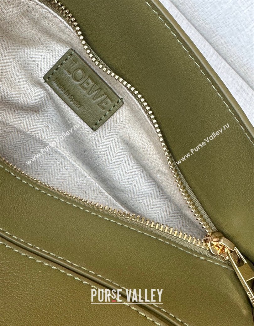 Loewe Small Puzzle bag in classic calfskin and suede Olive Green/Gold 2025 (No Charm) (YS-250925006)