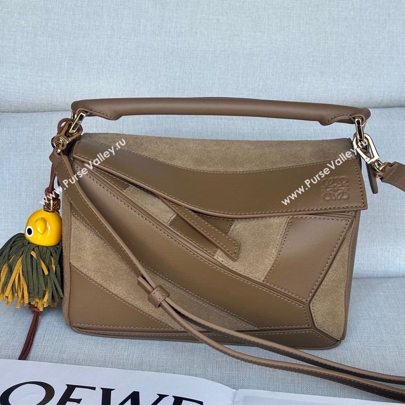 Loewe Small Puzzle bag in classic calfskin and suede Oak Brown 2025 (No Charm) (YS-250925007)