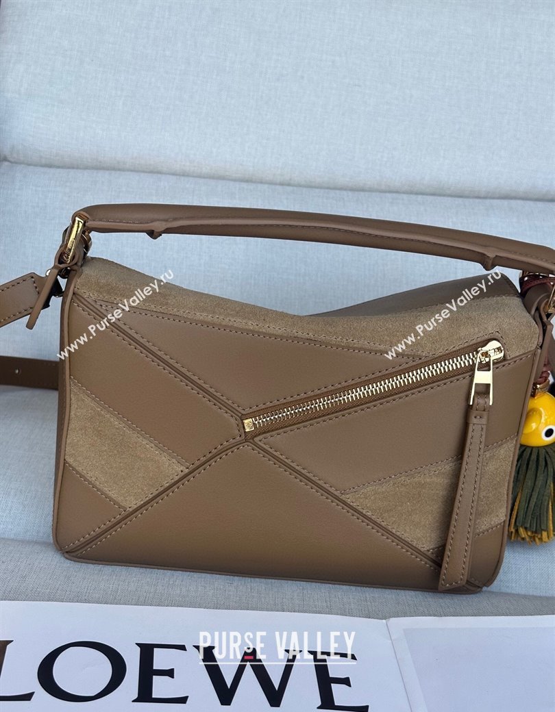 Loewe Small Puzzle bag in classic calfskin and suede Oak Brown 2025 (No Charm) (YS-250925007)