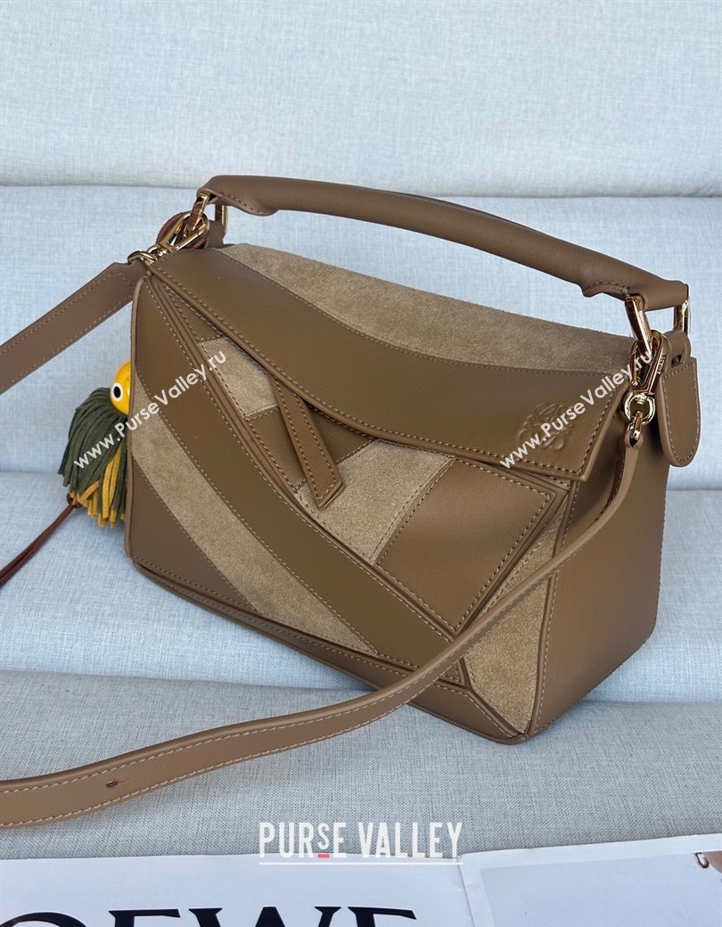 Loewe Small Puzzle bag in classic calfskin and suede Oak Brown 2025 (No Charm) (YS-250925007)
