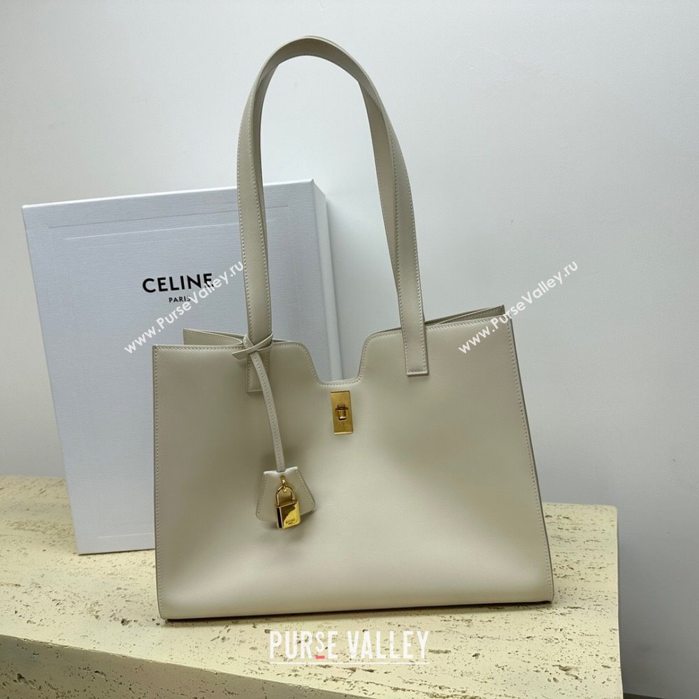 Celine Cabas 16 Tote Bag in Smooth Calfskin White 2023 112583 (HF-23112105)