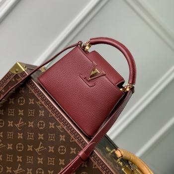 Louis Vuitton Capucines Mini Bag in Taurillon Leather M25128 Griotte/Burgundy 2024 (K-24030413)