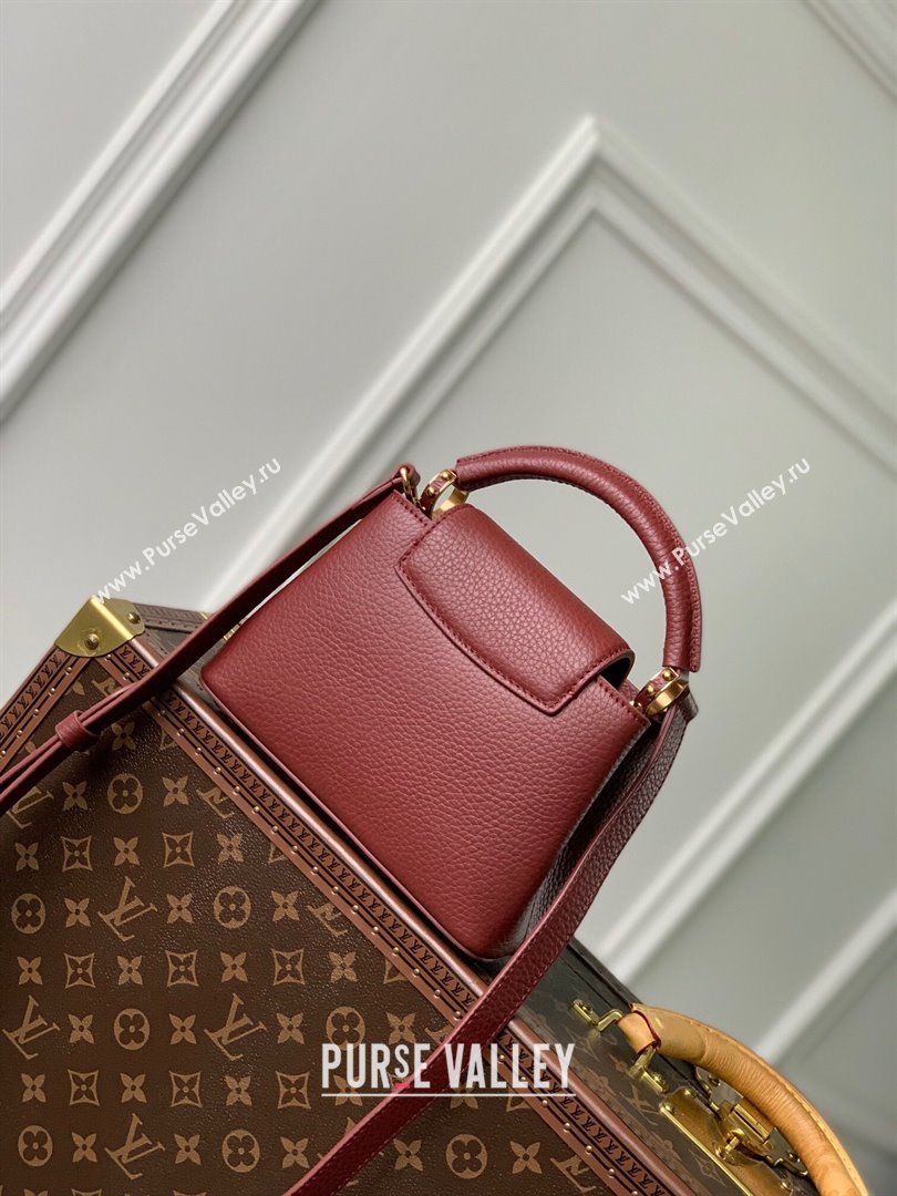 Louis Vuitton Capucines Mini Bag in Taurillon Leather M25128 Griotte/Burgundy 2024 (K-24030413)