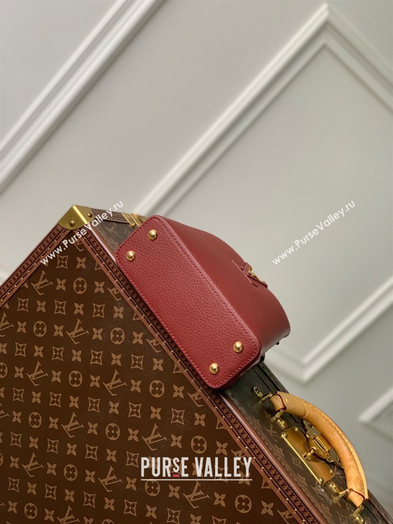 Louis Vuitton Capucines Mini Bag in Taurillon Leather M25128 Griotte/Burgundy 2024 (K-24030413)