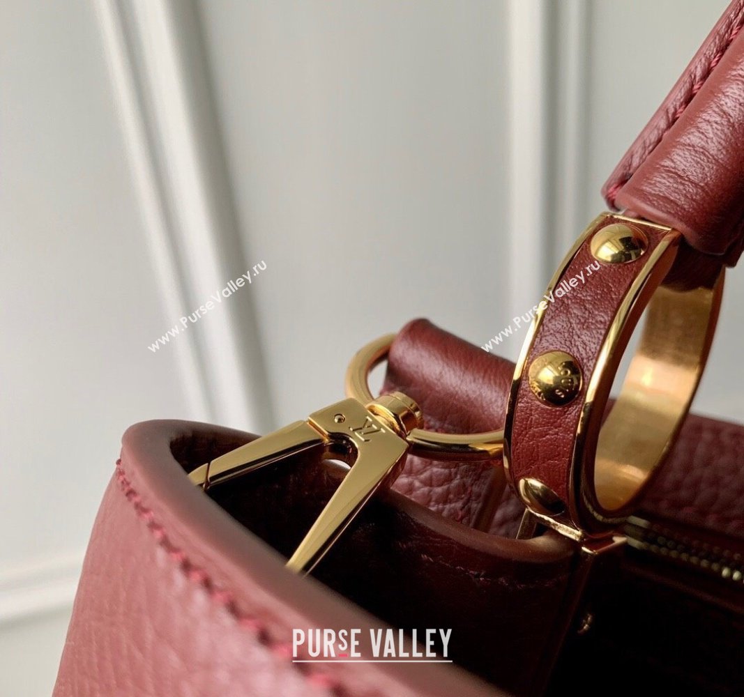 Louis Vuitton Capucines Mini Bag in Taurillon Leather M25128 Griotte/Burgundy 2024 (K-24030413)
