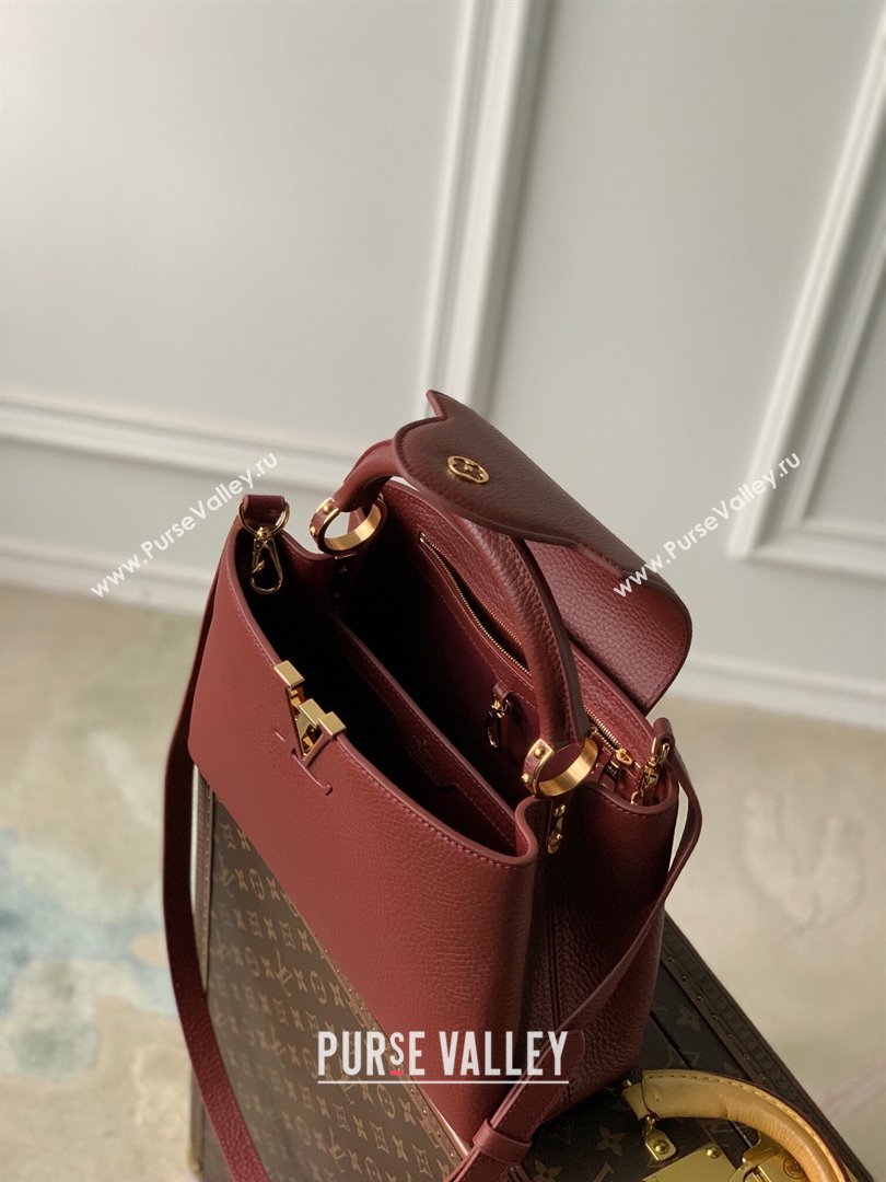 Louis Vuitton Capucines Mini Bag in Taurillon Leather M25128 Griotte/Burgundy 2024 (K-24030413)