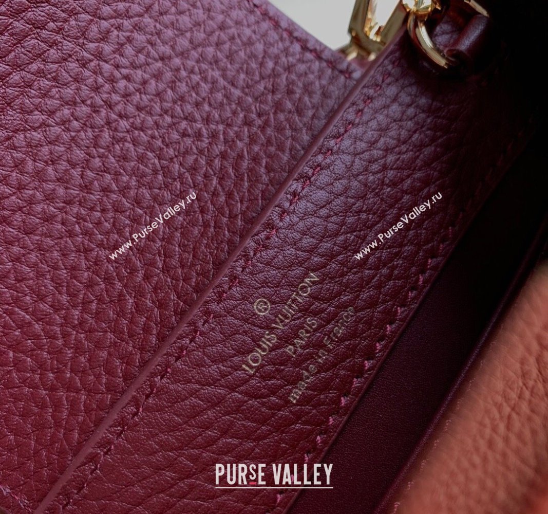 Louis Vuitton Capucines Mini Bag in Taurillon Leather M25128 Griotte/Burgundy 2024 (K-24030413)