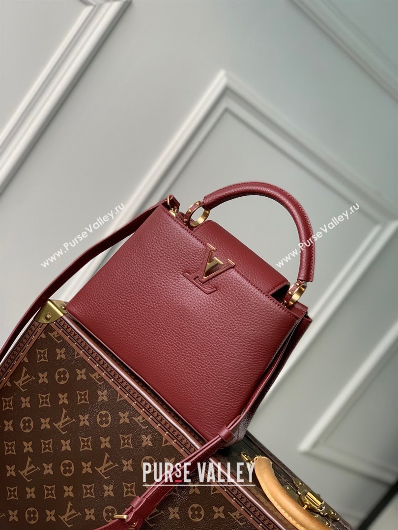 Louis Vuitton Capucines BB Bag in Taurillon Leather M25128 Griotte/Burgundy 2024 (K-24030414)