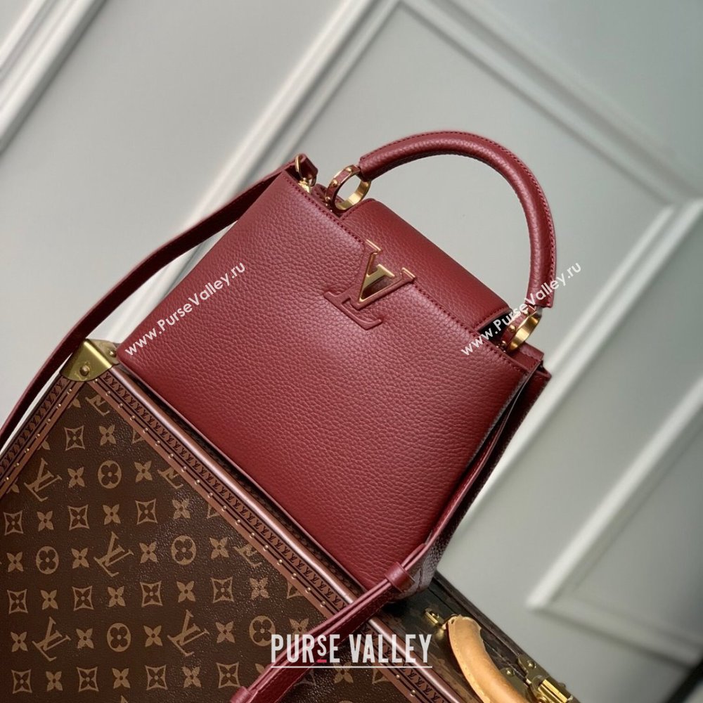 Louis Vuitton Capucines BB Bag in Taurillon Leather M25128 Griotte/Burgundy 2024 (K-24030414)