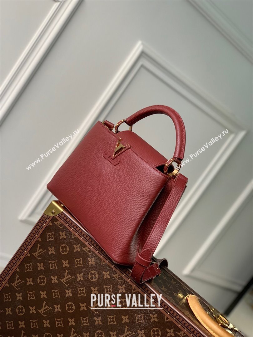 Louis Vuitton Capucines BB Bag in Taurillon Leather M25128 Griotte/Burgundy 2024 (K-24030414)